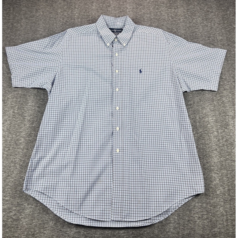 Polo Ralph Lauren Mens XL Blue Gingham Check Short Sleeve Button Down Shirt